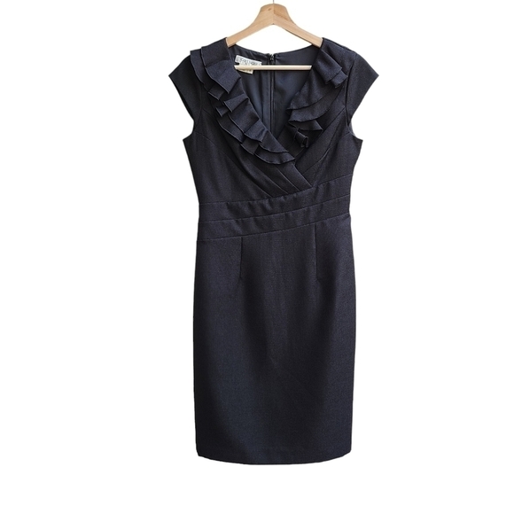 Kay Unger Little Black Dress with Ruffle Detail, Size 6 - Picture 1 of 8